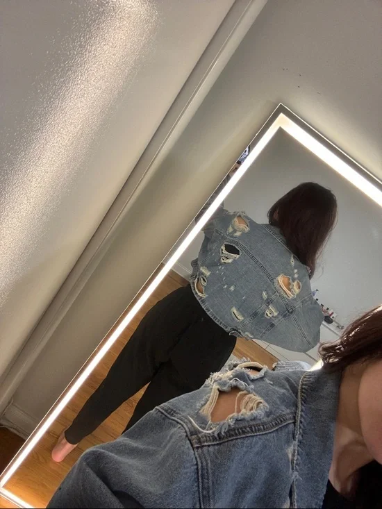 naked wardrobe Distressed Light Blue Cropped Jean Jacket - Picture 2 of 3